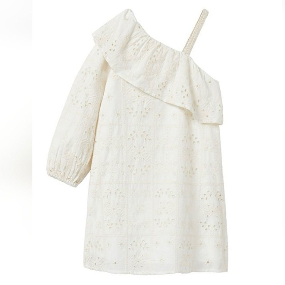 Zara Embroidered Asymmetric White Dress Size 13-14.  B65